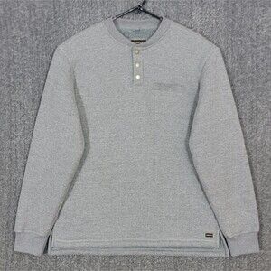 Stanley Henley Shirt Mens M Gray Sherpa Fleece Lined Waffle Thermal Knit Top